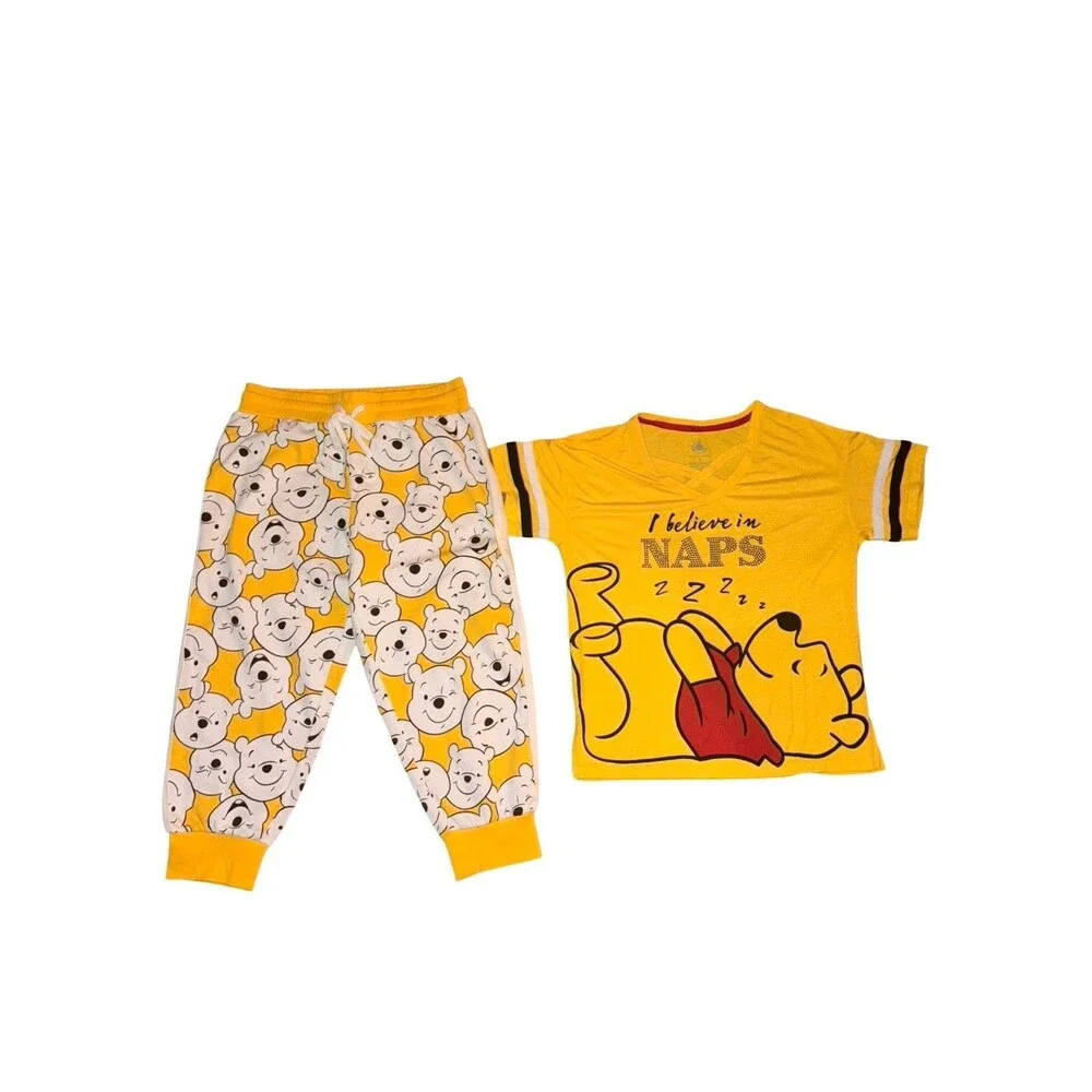 Disney Winnie The Pooh Pajama Set Yellow Sleepwear Pants Shirt Girls 2 Piece Sm - Picture 2 of 14